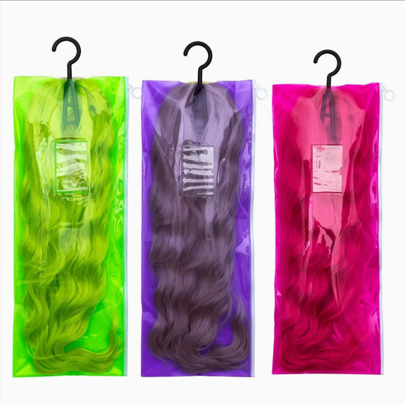 Custom Colorful PVC Hair Extension Bags with Hanger and Zip Closure – Stylish St