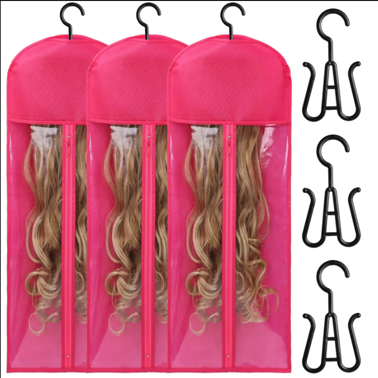 Hair Extension Storage Bag with Hanger – Zipper Closure & Transparent Front