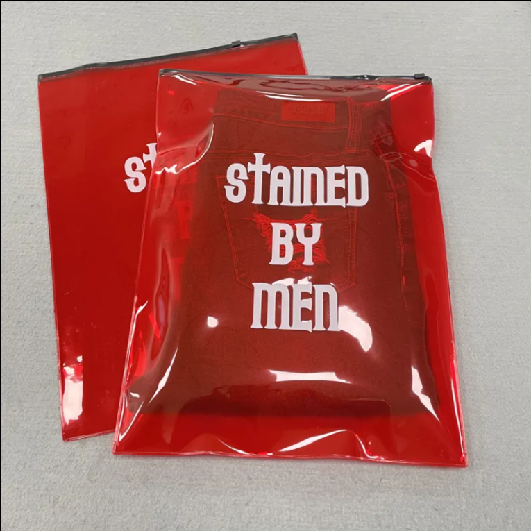 Custom Transparent Red PVC Zipper Clothing Bags - Ideal for Shirts, Sweaters, an