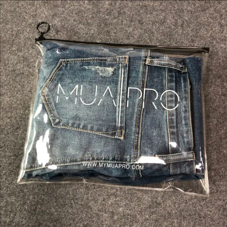 Custom Clear PVC Zipper Clothing Bags with Hanging Ring - Ideal for Jeans, Shirt