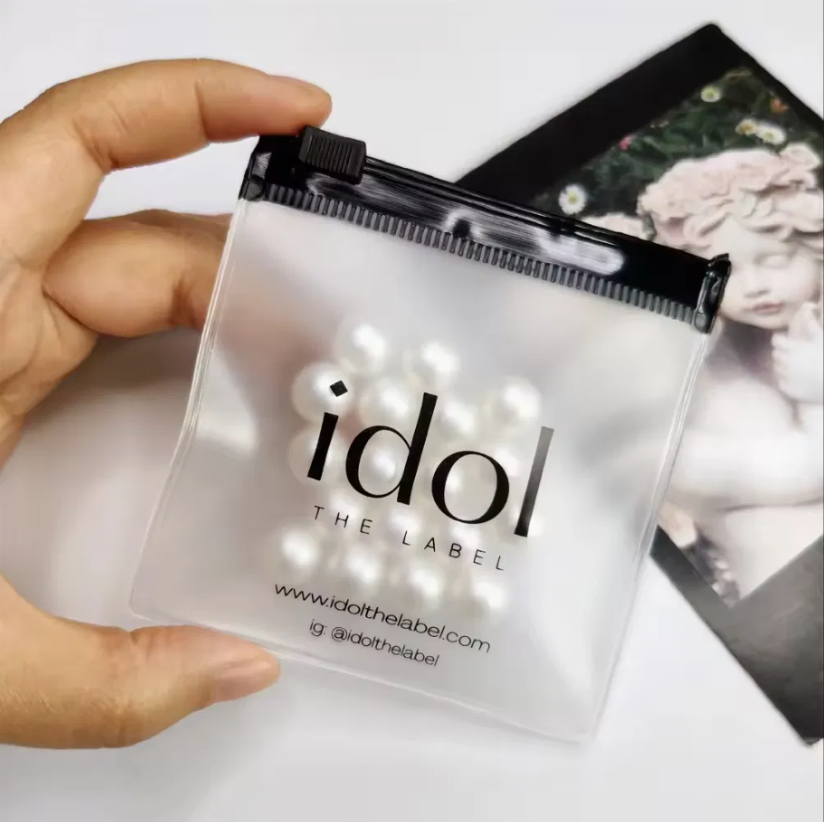 Custom Frosted PVC Pouches with Black Zip-Top Seal - Ideal f