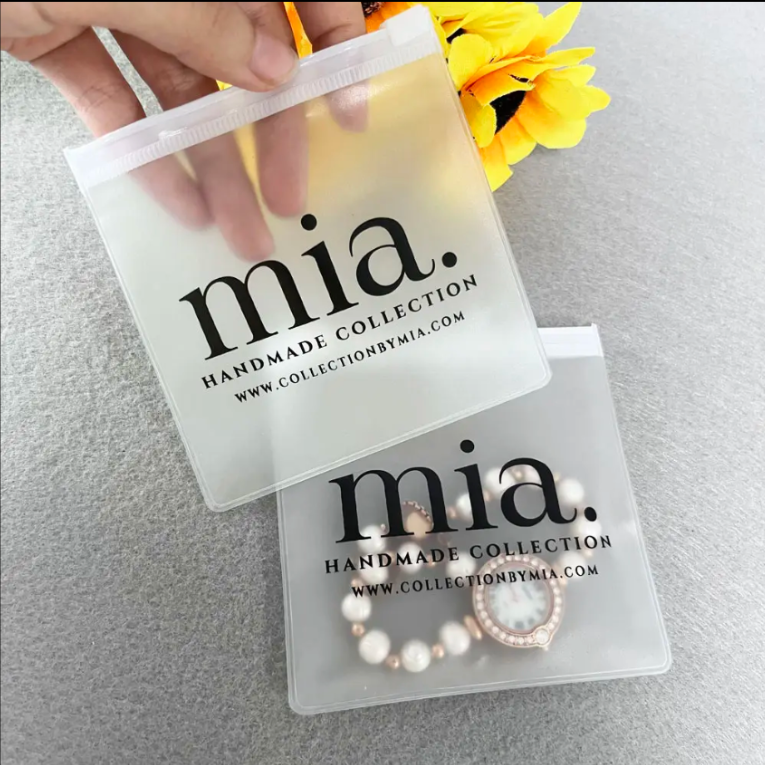 Custom Frosted PVC Pouches with White Zip-Top Seal - Ideal for Accessories &