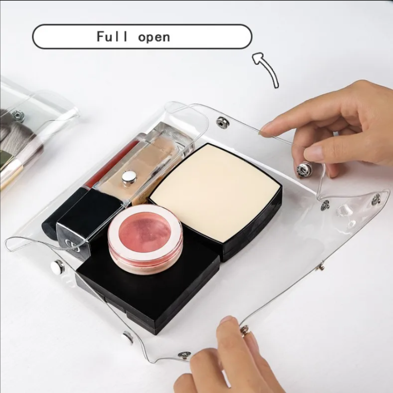 Clear PVC Snap-Button Cosmetic Pouches – Multi-Size Makeup S