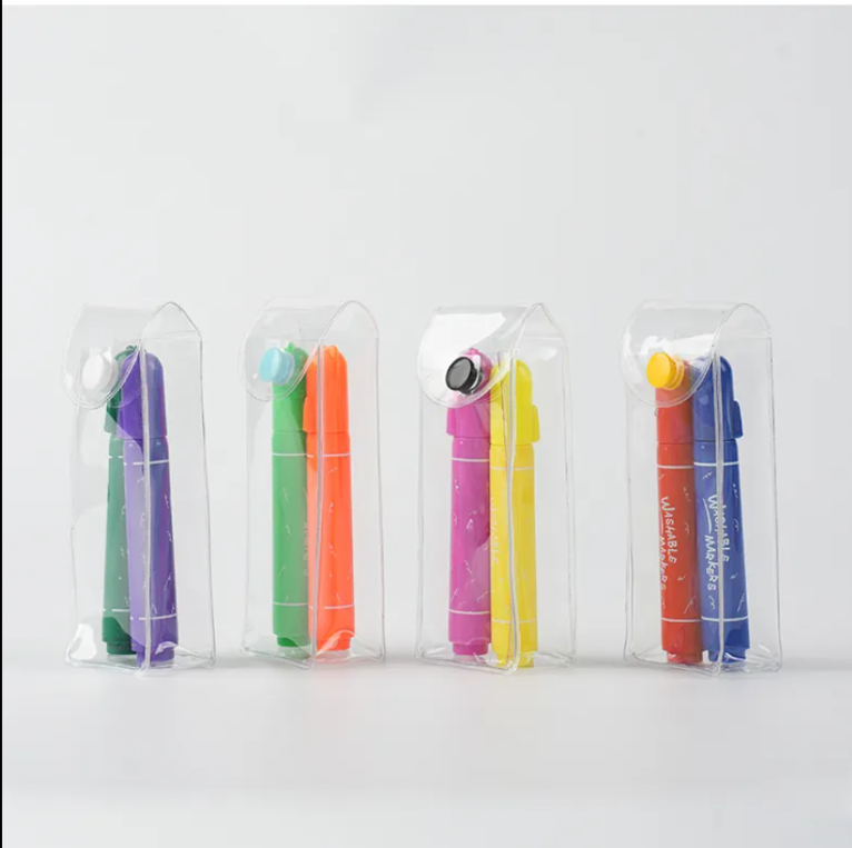 Clear PVC Snap Button Sleeve Pouches – Compact Standing Desi