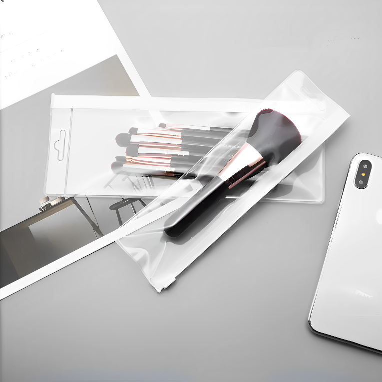 Custom Frosted PVC Makeup Brush Pouch with Hanging Tab – Zip