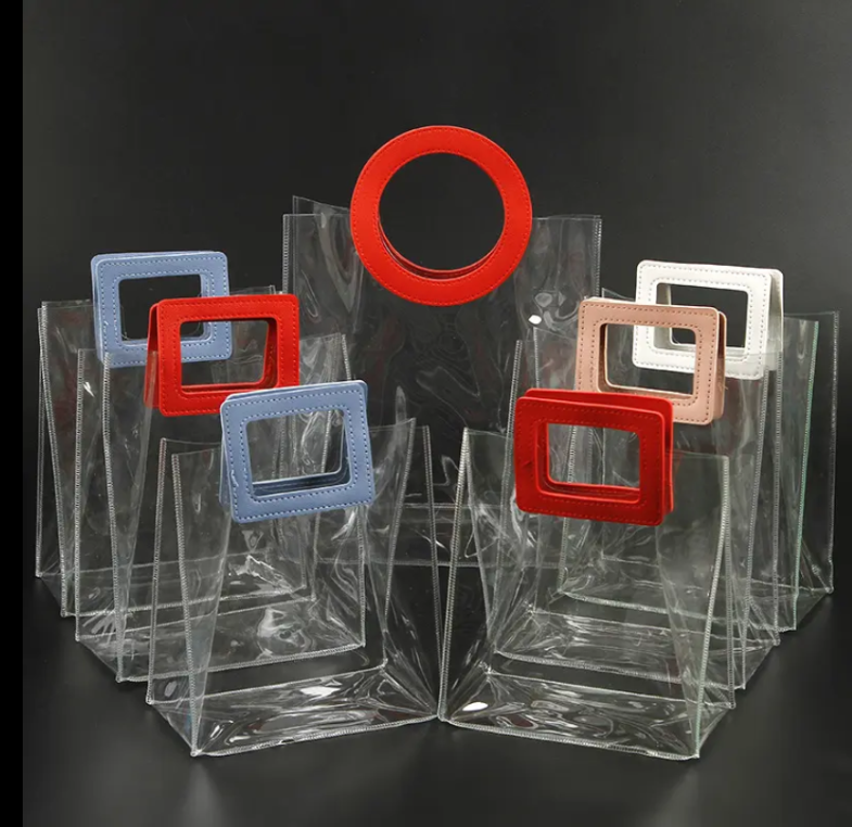 Custom Clear PVC Bags with Unique Cutout Handles – Ideal for Gifts, Parties, and