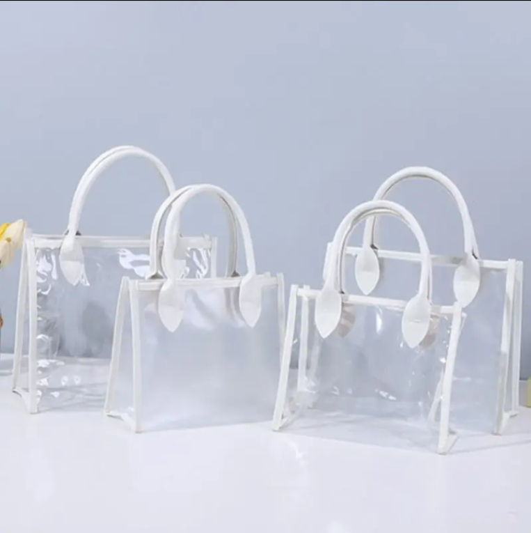 Custom Clear PVC Shopping Bag with Color Trim - Ideal for Shopping, Gifting, and