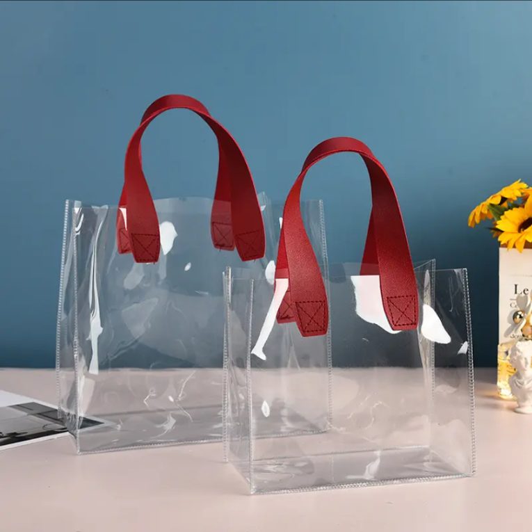 Custom Clear PVC Gift Bags with Wide Handles – Ideal for Gifts, Parties, and Ret