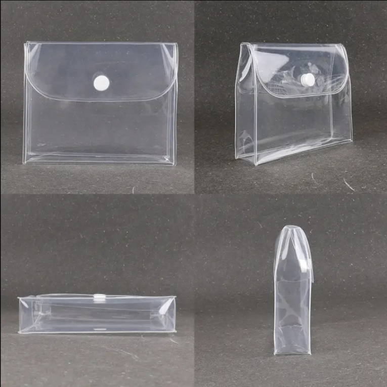 Clear PVC Cosmetic Bag with Snap Button – Organizer for Toil